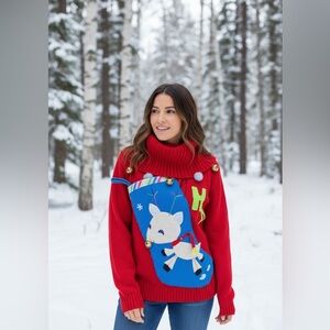Chaps Ugly Christmas Sweater with Appliqué Bells & Poms‎